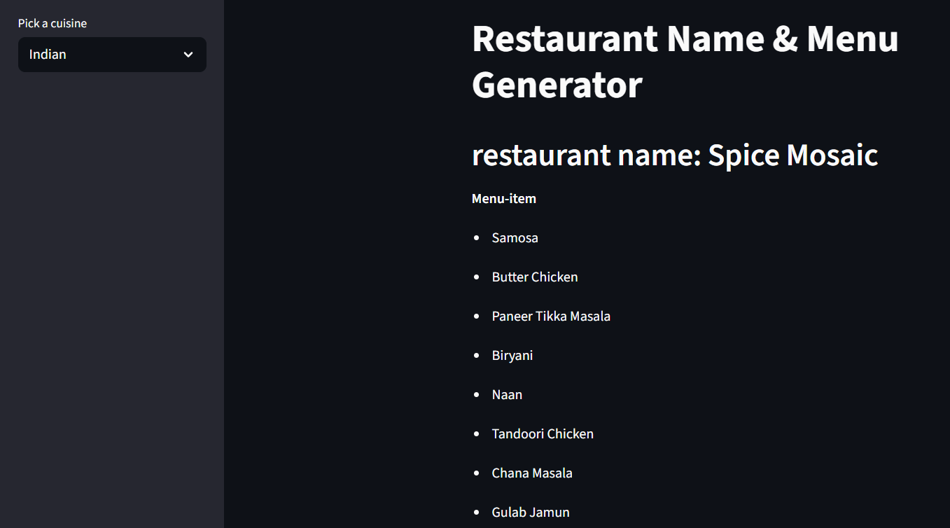Restaurant Name & Menu Generator
